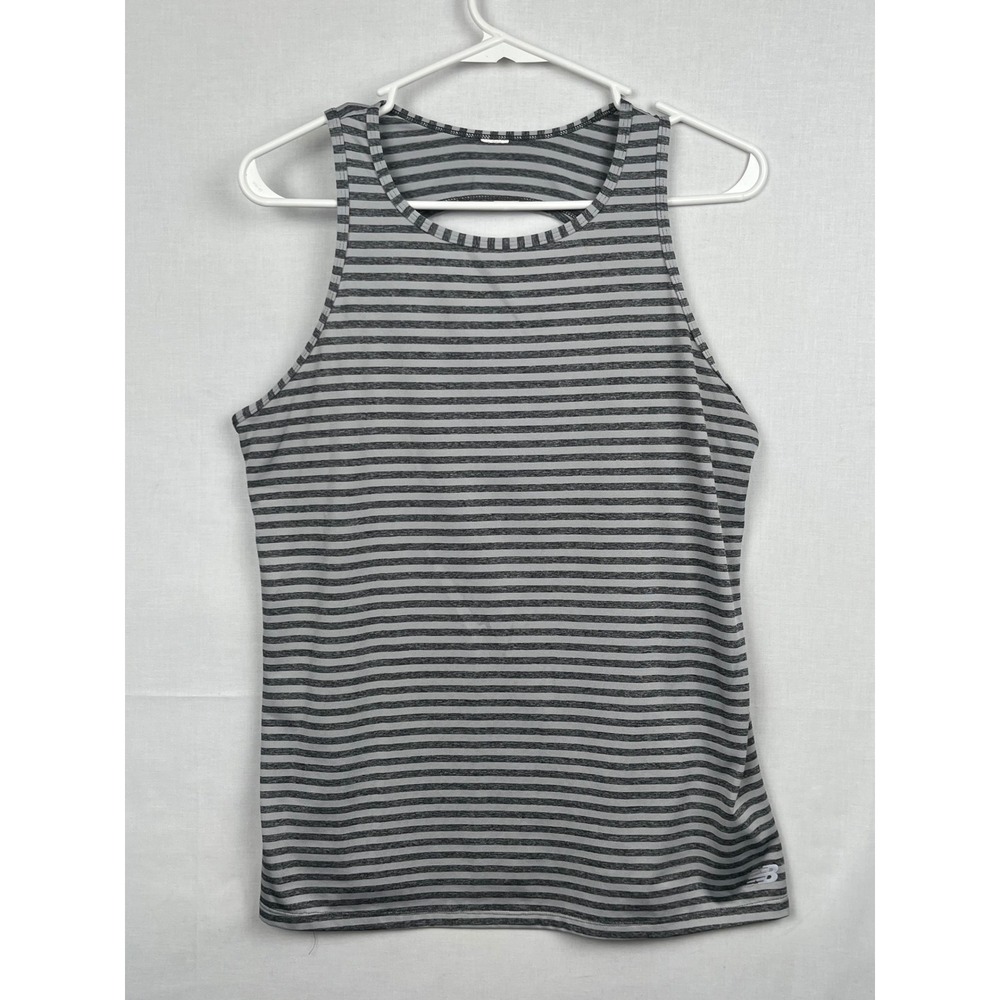 New Balance Tank Top Womens Large Grey Striped Keyhole Back Activewear L‎